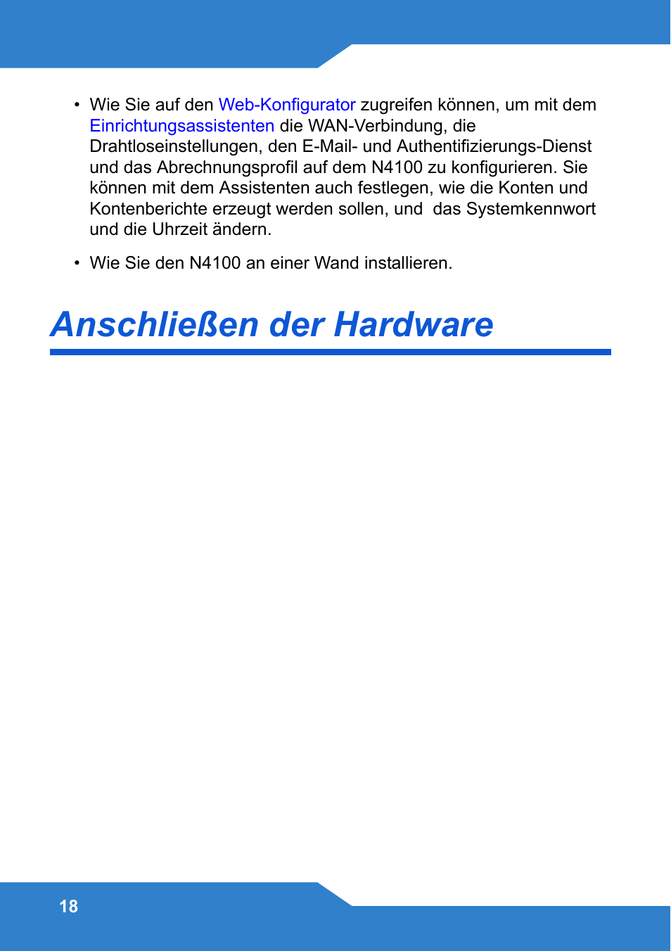 Anschließen der hardware | Zyxel N4100 User Manual | Page 18 / 140