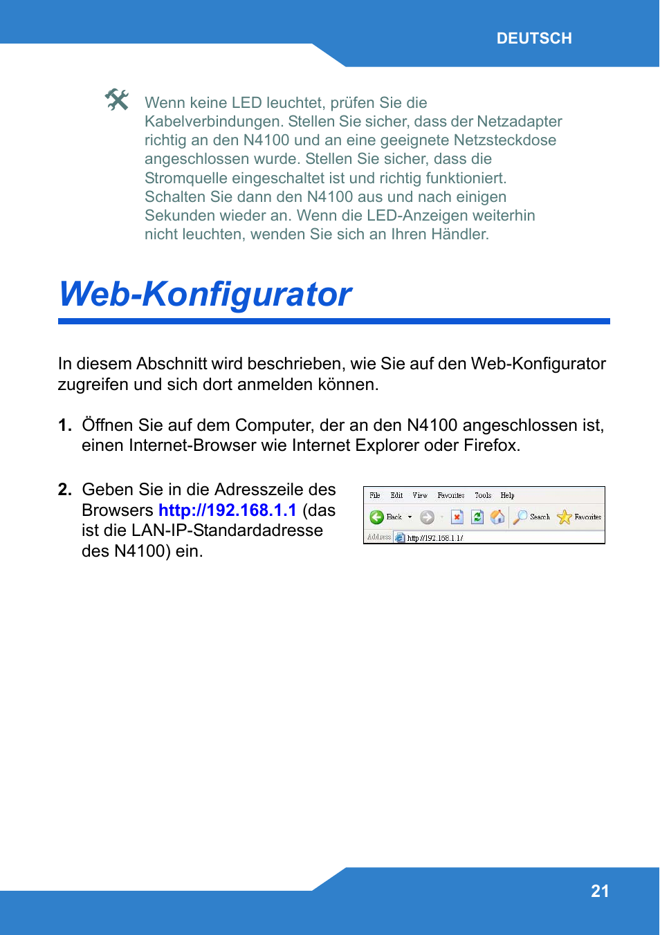 Web-konfigurator, Zugre | Zyxel N4100 User Manual | Page 21 / 140