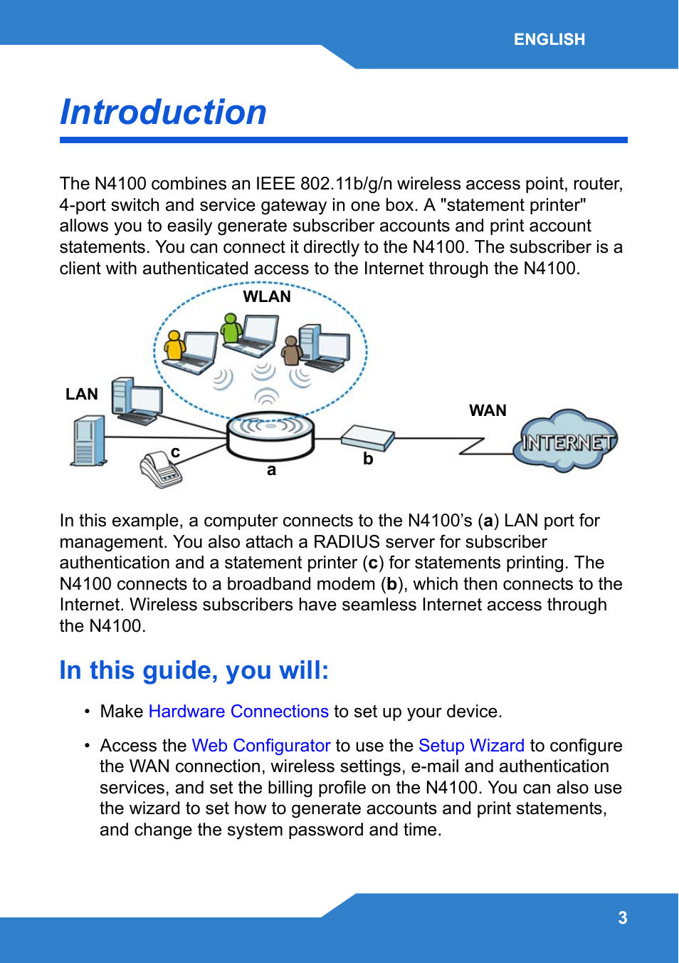 English, Introduction | Zyxel N4100 User Manual | Page 3 / 140