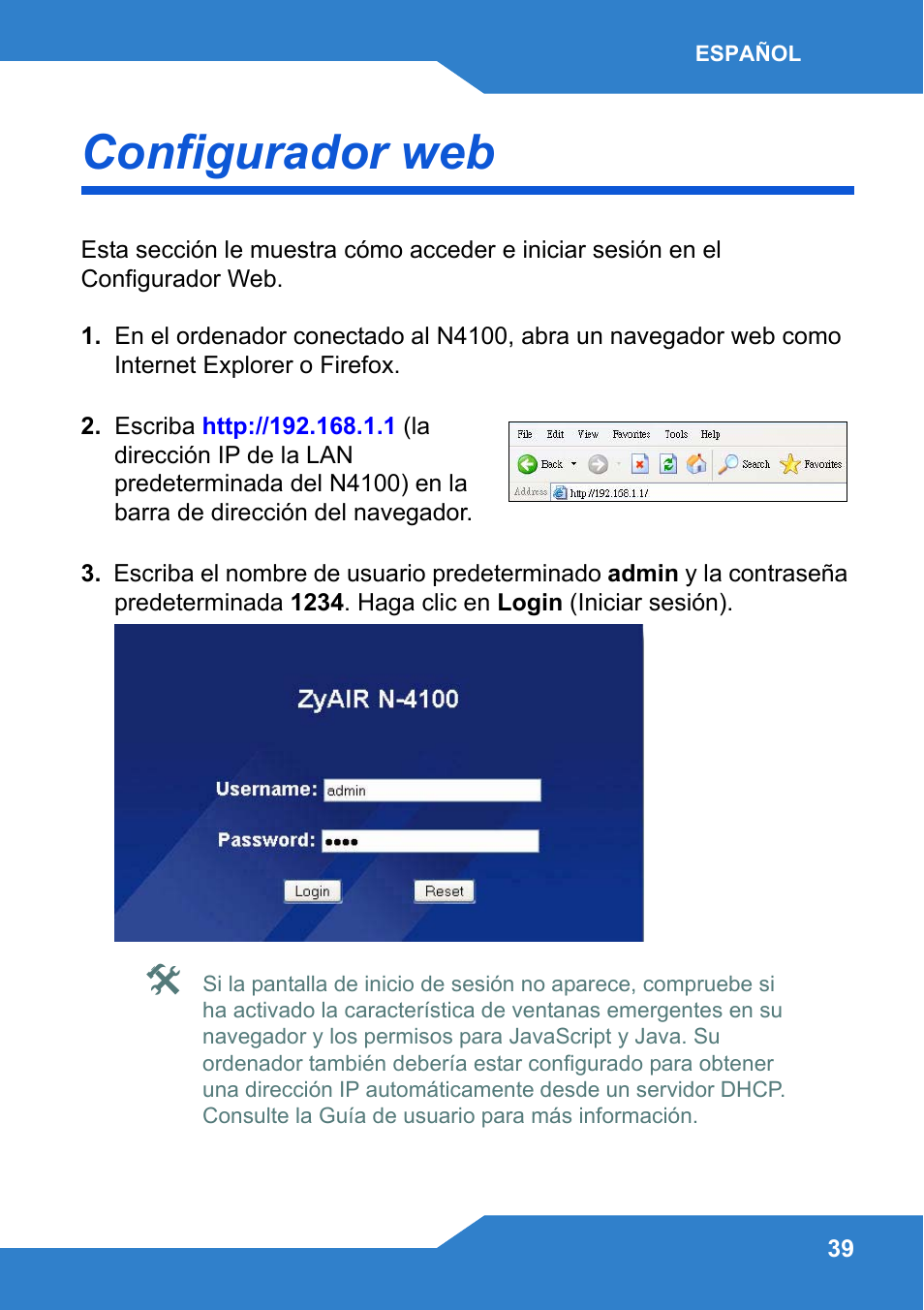 Configurador web | Zyxel N4100 User Manual | Page 39 / 140