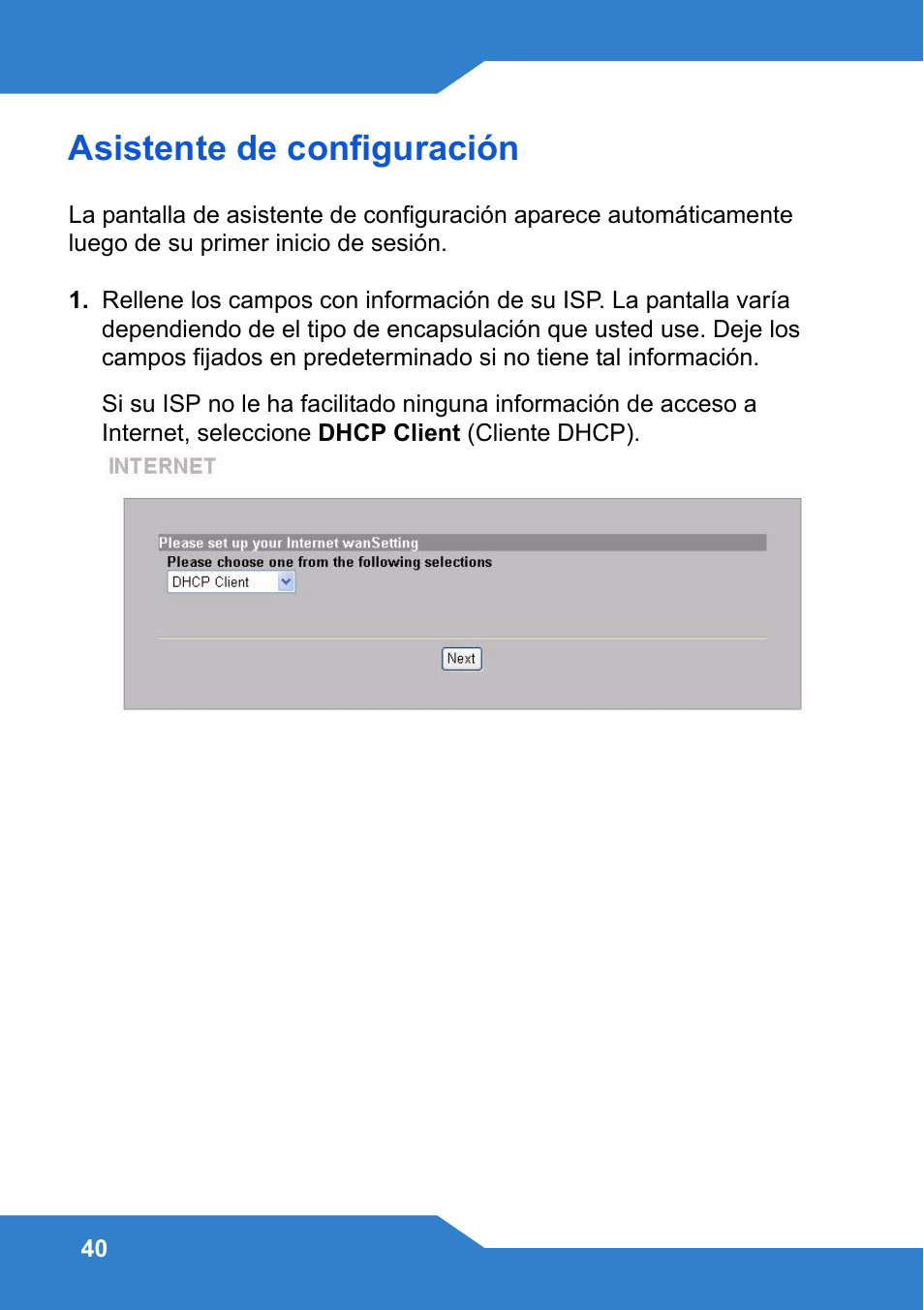 Asistente de, Configuración, Asistente de configuración | Zyxel N4100 User Manual | Page 40 / 140