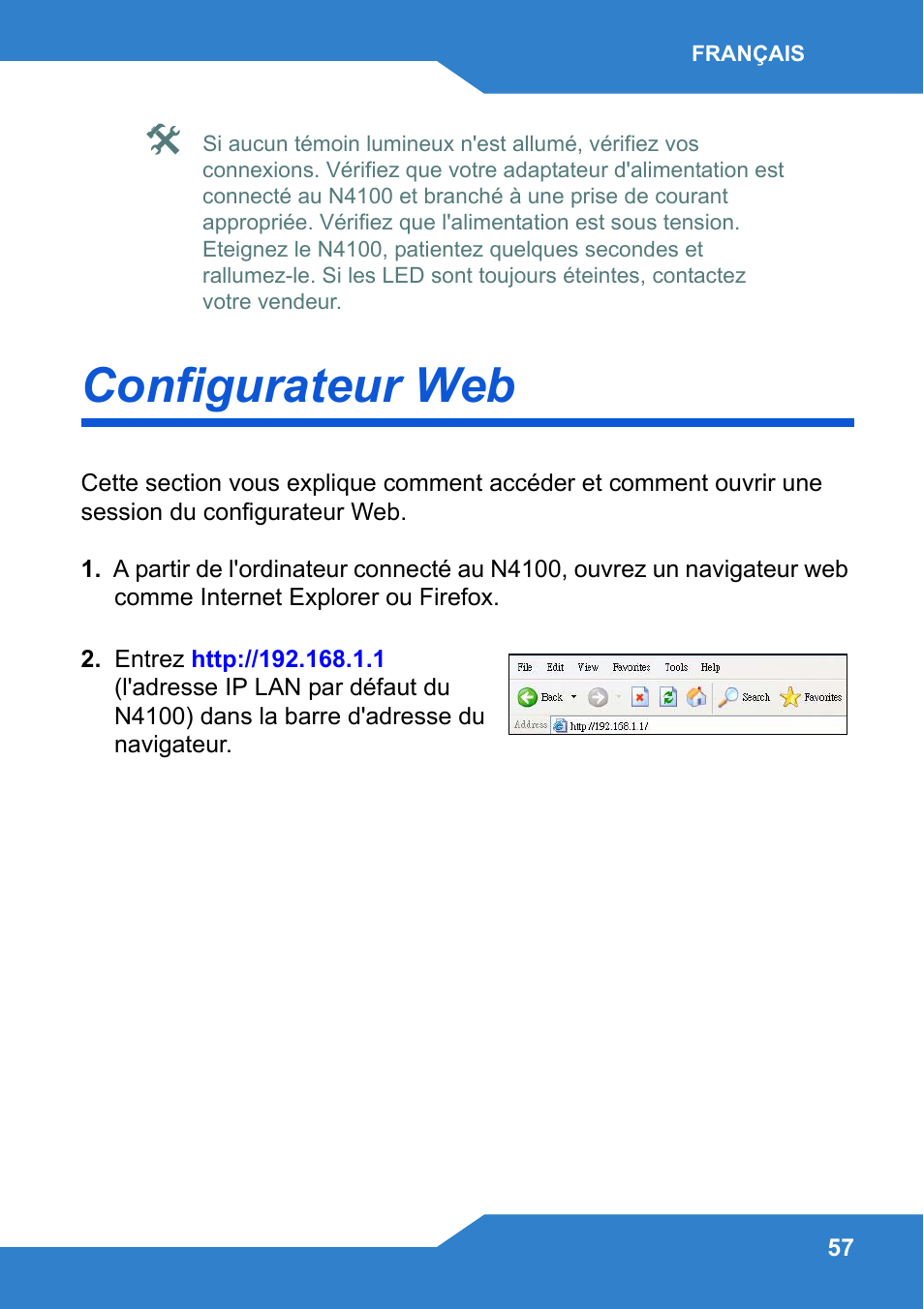 Accédez au, Configurateur web | Zyxel N4100 User Manual | Page 57 / 140