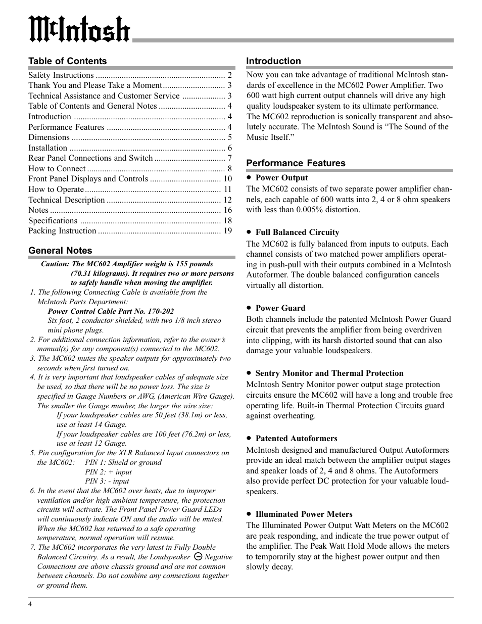 McIntosh MC602 User Manual | Page 4 / 20