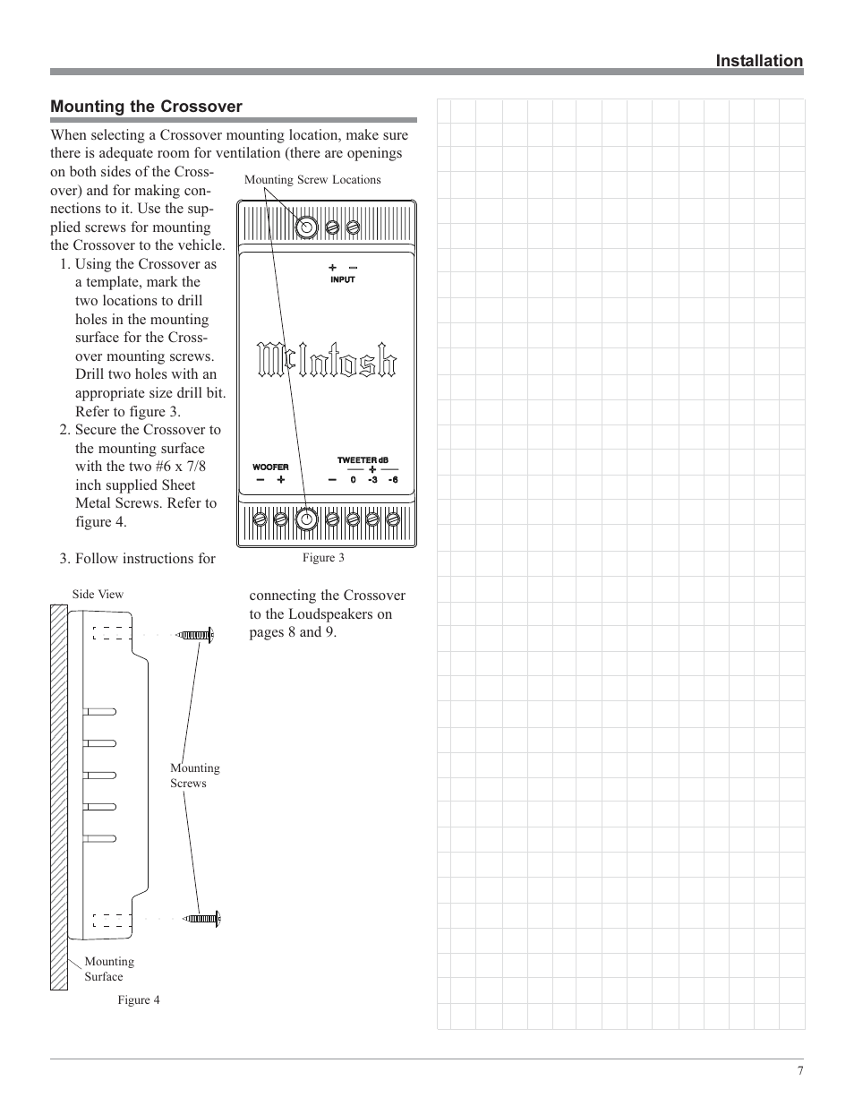 Installation, Mounting the crossover | McIntosh MSS630 User Manual | Page 7 / 12