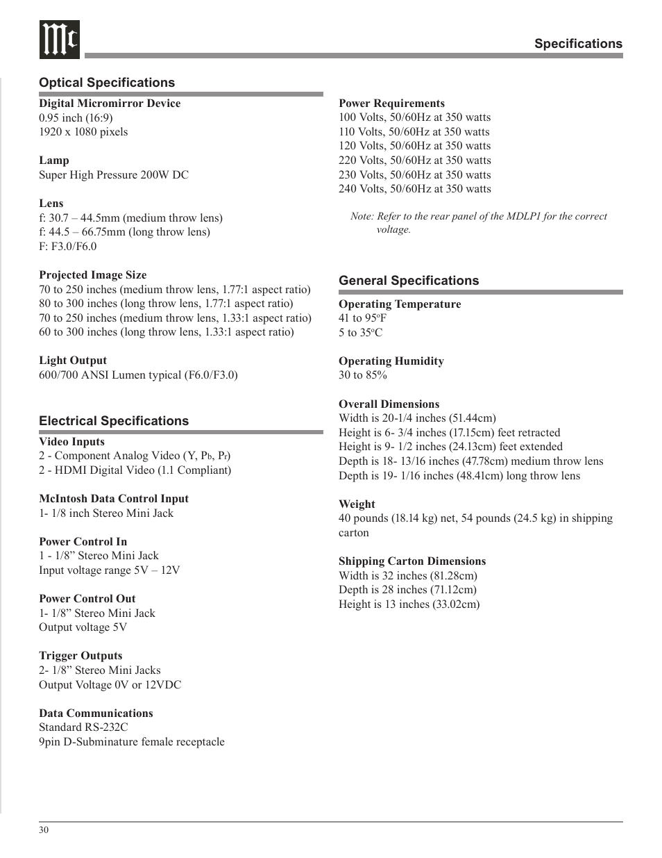 McIntosh MDLP1 User Manual | Page 30 / 32