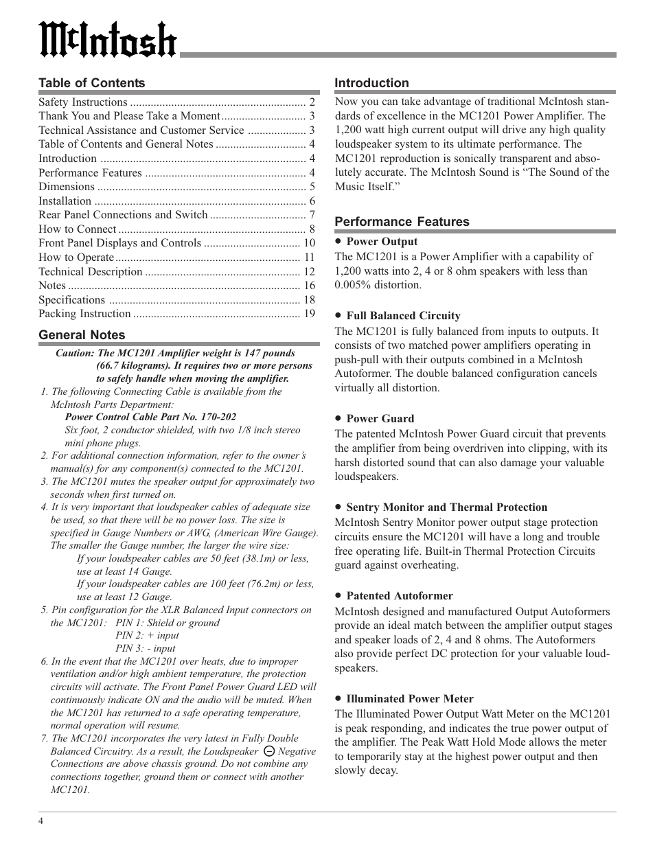 McIntosh MC1201 User Manual | Page 4 / 20