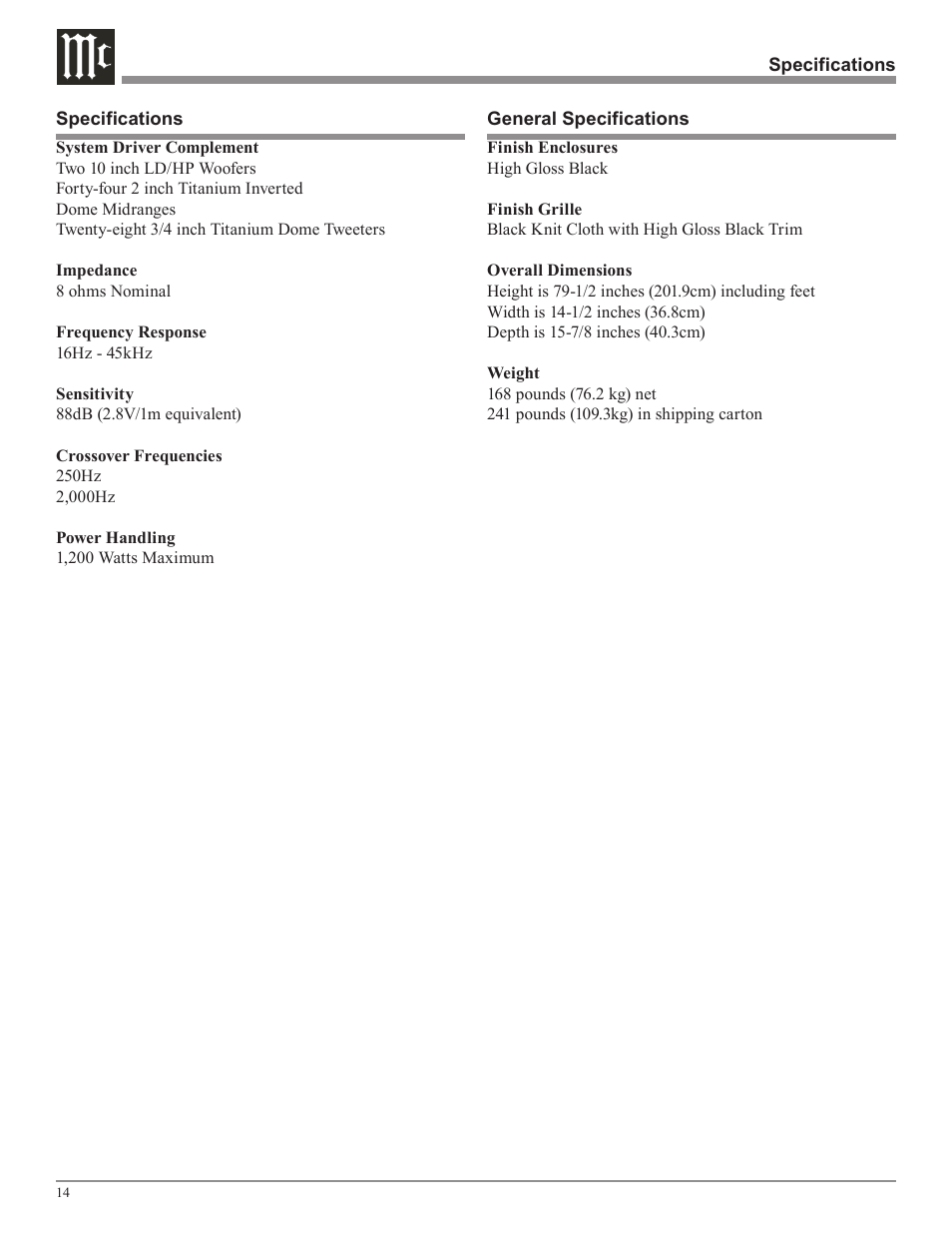 McIntosh XRT1K User Manual | Page 14 / 16