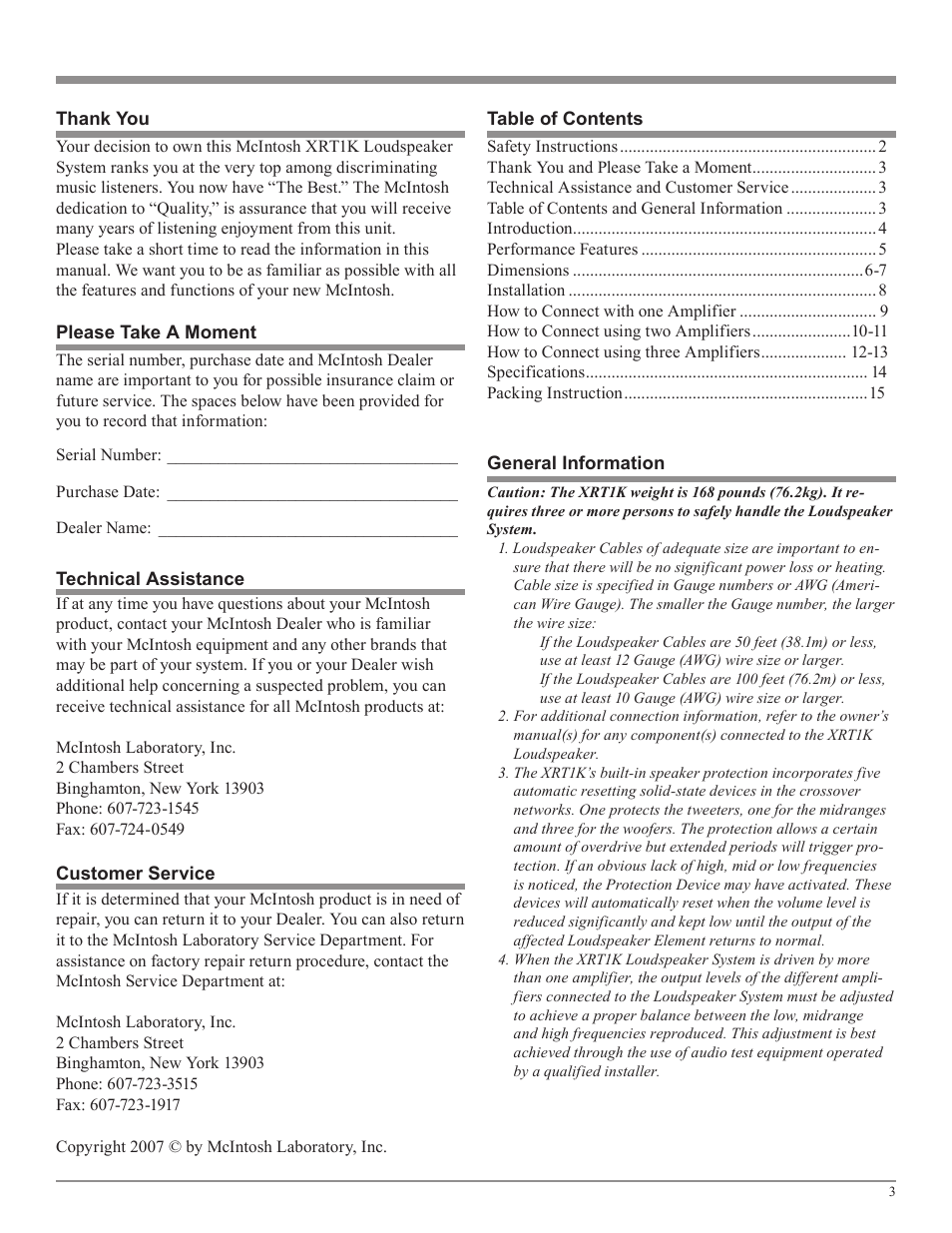 McIntosh XRT1K User Manual | Page 3 / 16