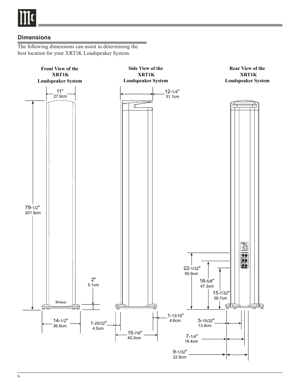 Dimensions | McIntosh XRT1K User Manual | Page 6 / 16
