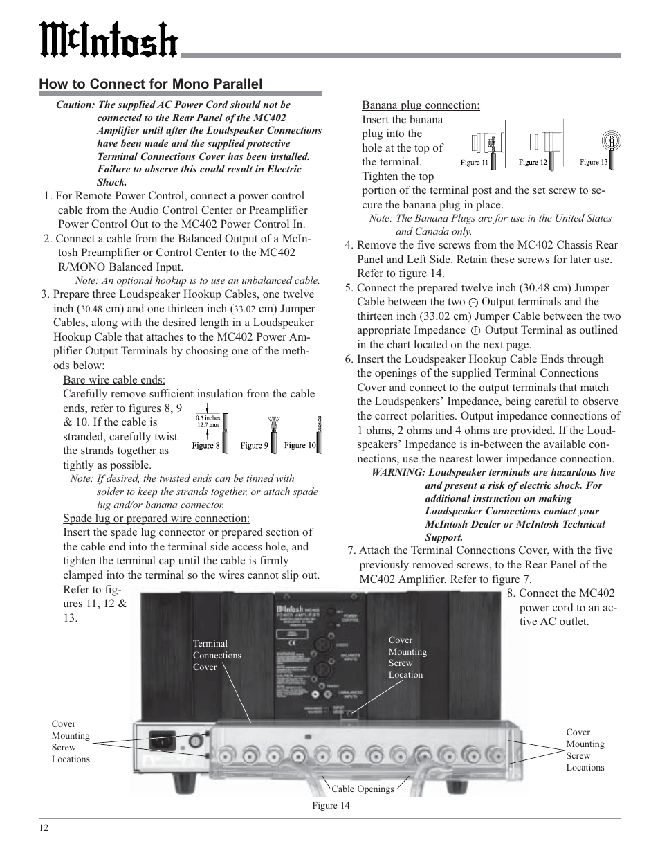 How to connect for mono parallel | McIntosh MC402 User Manual | Page 12 / 20