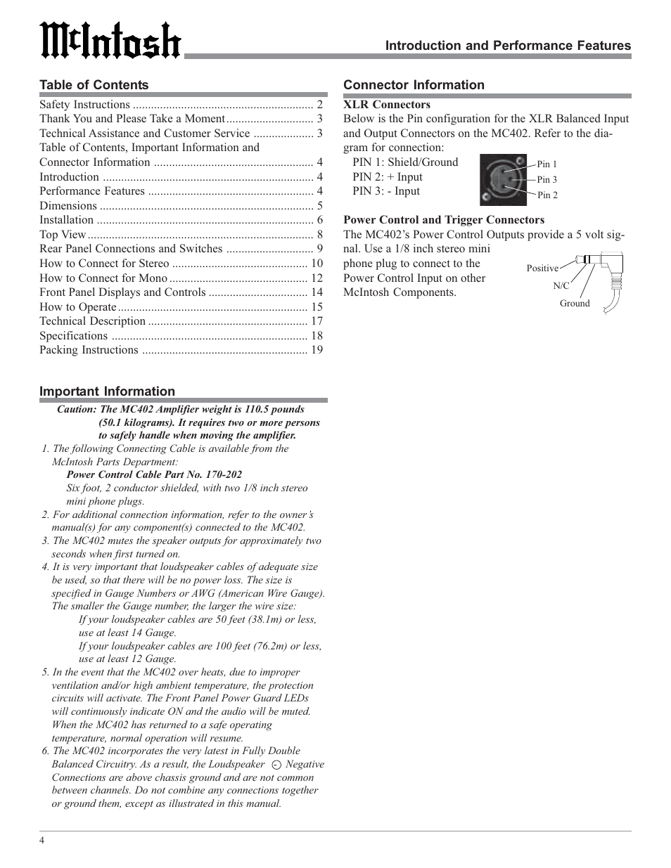 McIntosh MC402 User Manual | Page 4 / 20