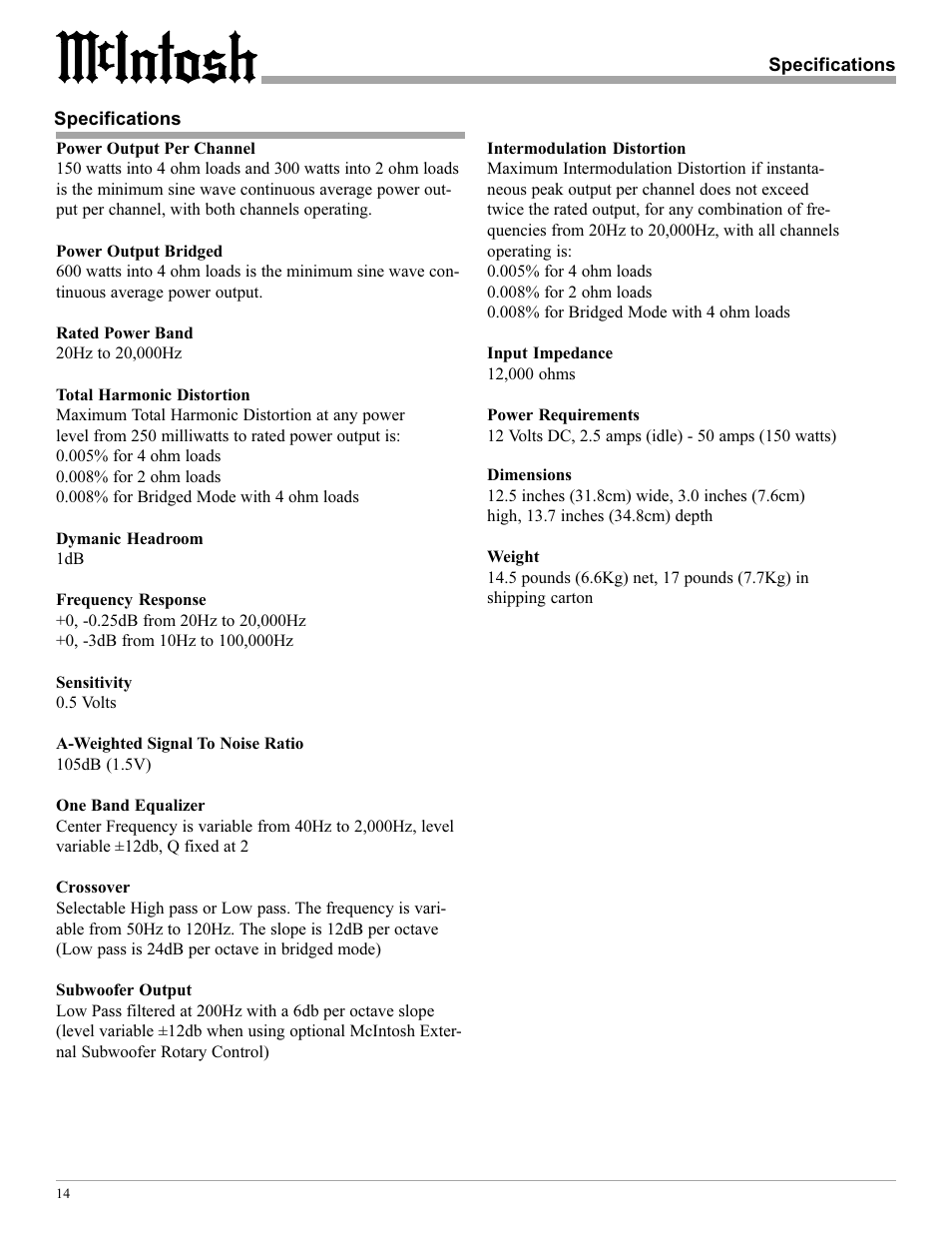 McIntosh MCC302 User Manual | Page 14 / 16