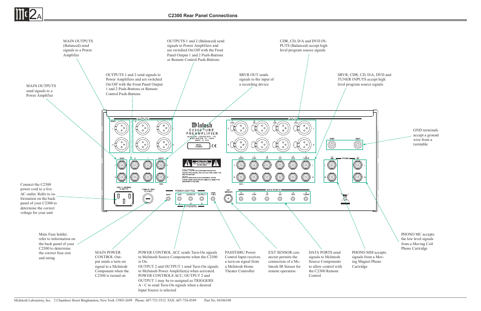 McIntosh REAR PANEL CONNECTIONS C2300 User Manual | 2 pages