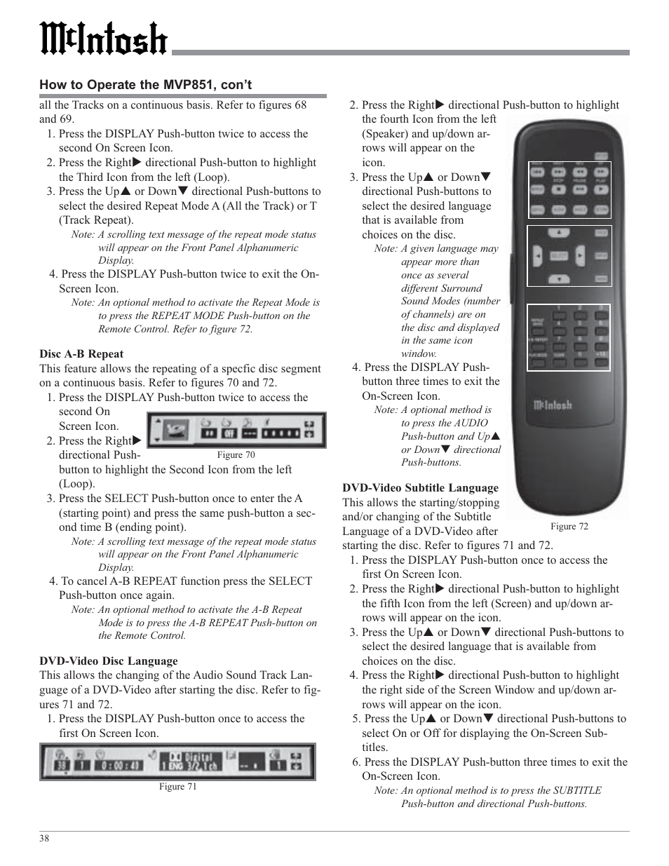 McIntosh MVP851 User Manual | Page 38 / 48