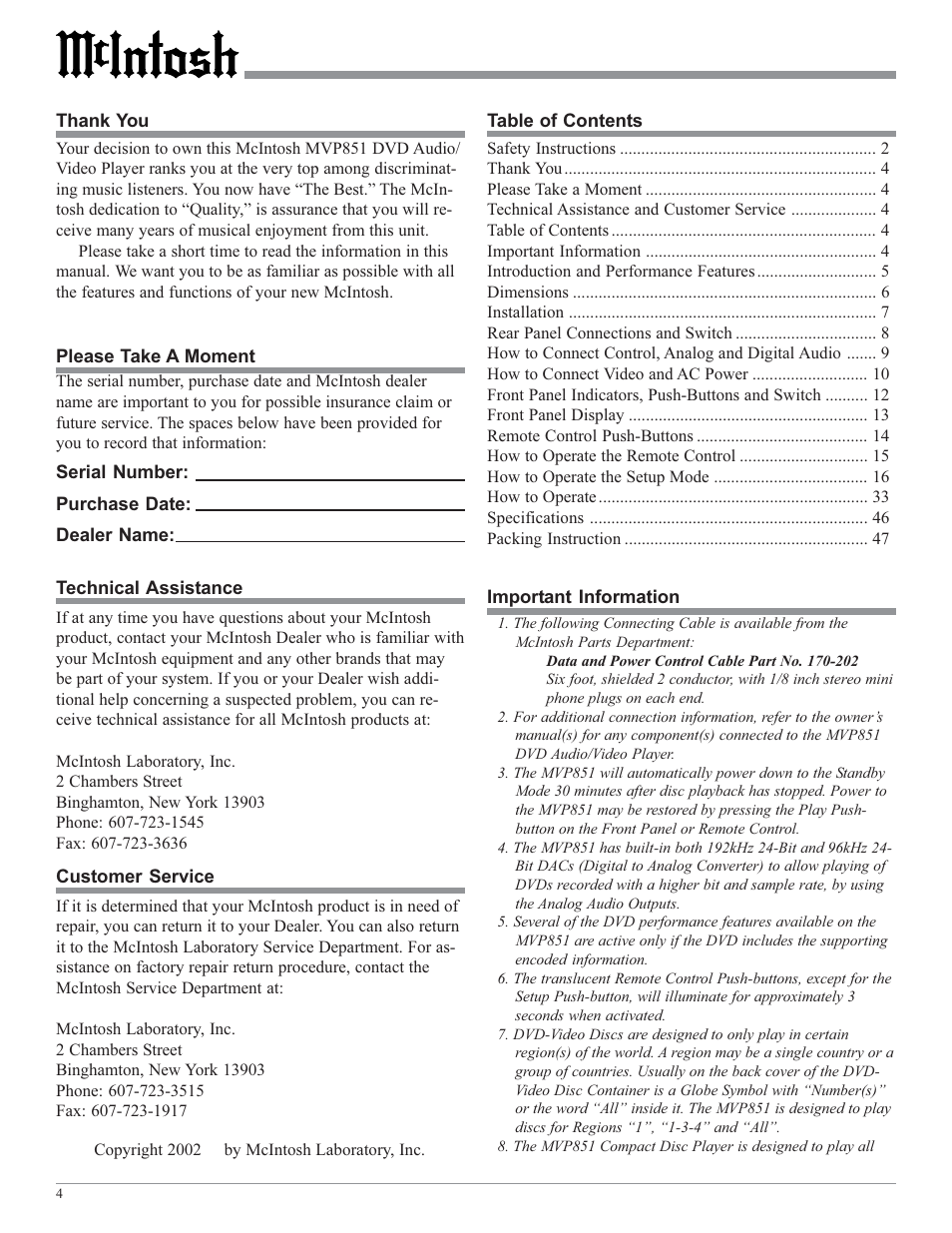 McIntosh MVP851 User Manual | Page 4 / 48