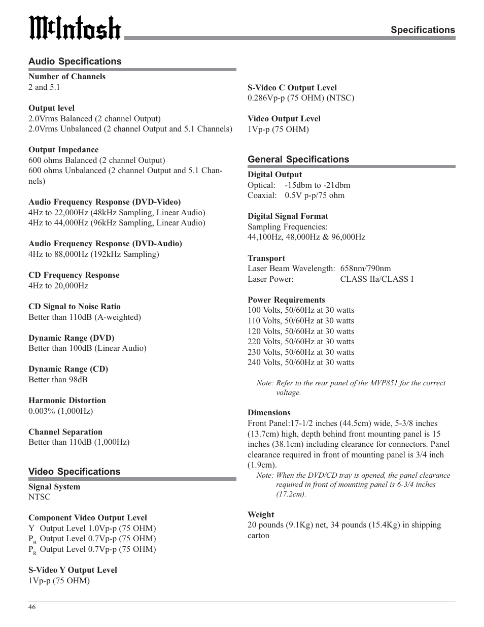 McIntosh MVP851 User Manual | Page 46 / 48