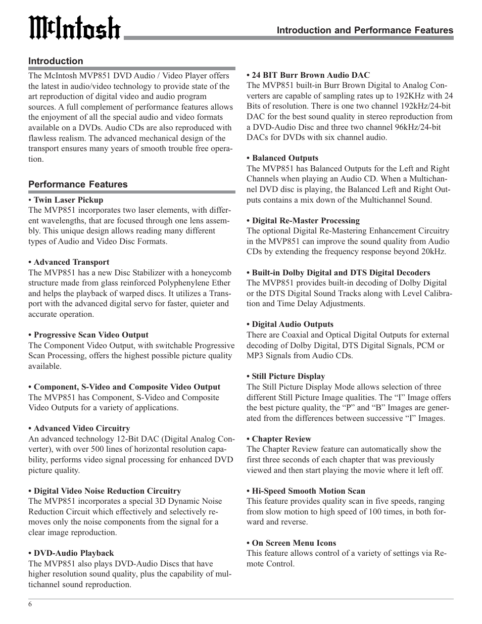 McIntosh MVP851 User Manual | Page 6 / 48