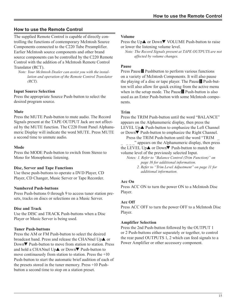 McIntosh C220 User Manual | Page 15 / 20