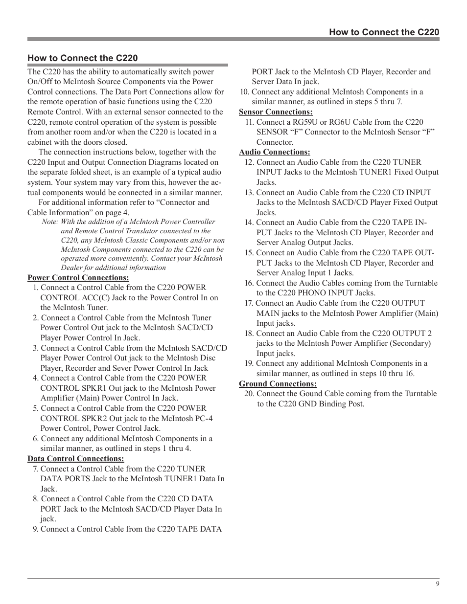 McIntosh C220 User Manual | Page 9 / 20