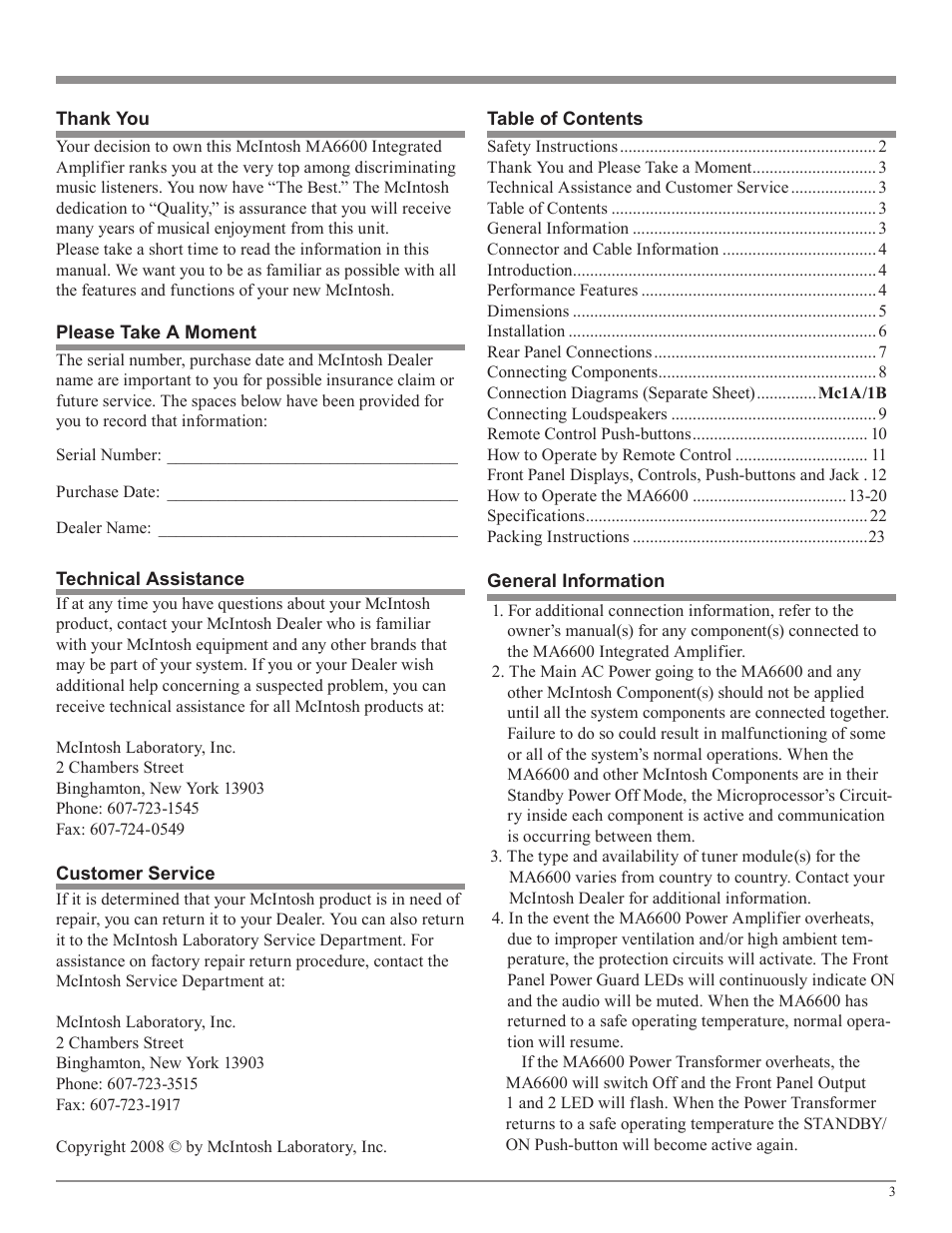 McIntosh MA6600 User Manual | Page 3 / 24