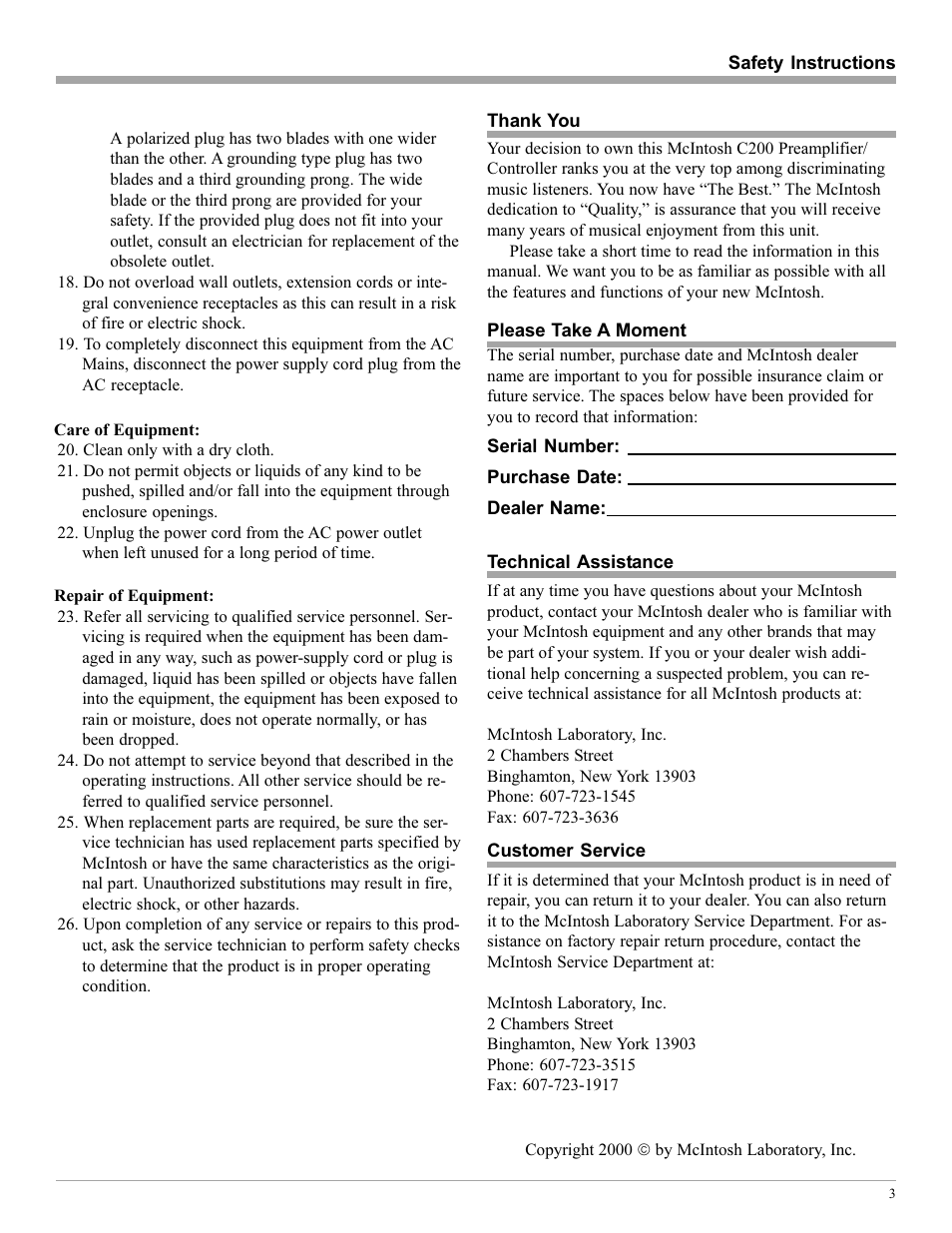 McIntosh C200 User Manual | Page 3 / 28