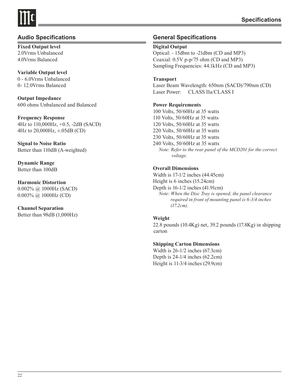 McIntosh MCD201 User Manual | Page 22 / 24