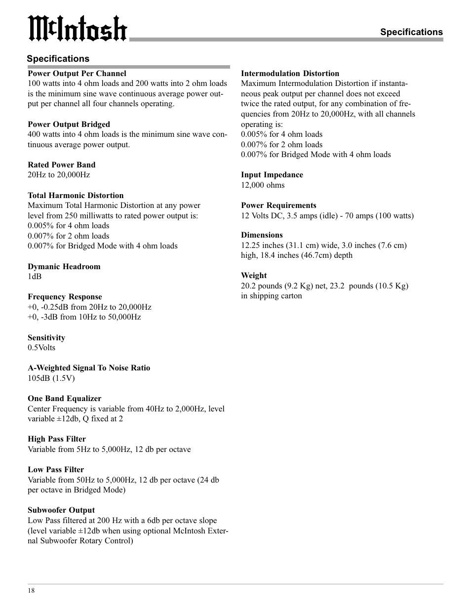 McIntosh MCC404/MCC404M User Manual | Page 18 / 20