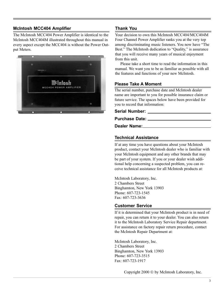 McIntosh MCC404/MCC404M User Manual | Page 3 / 20