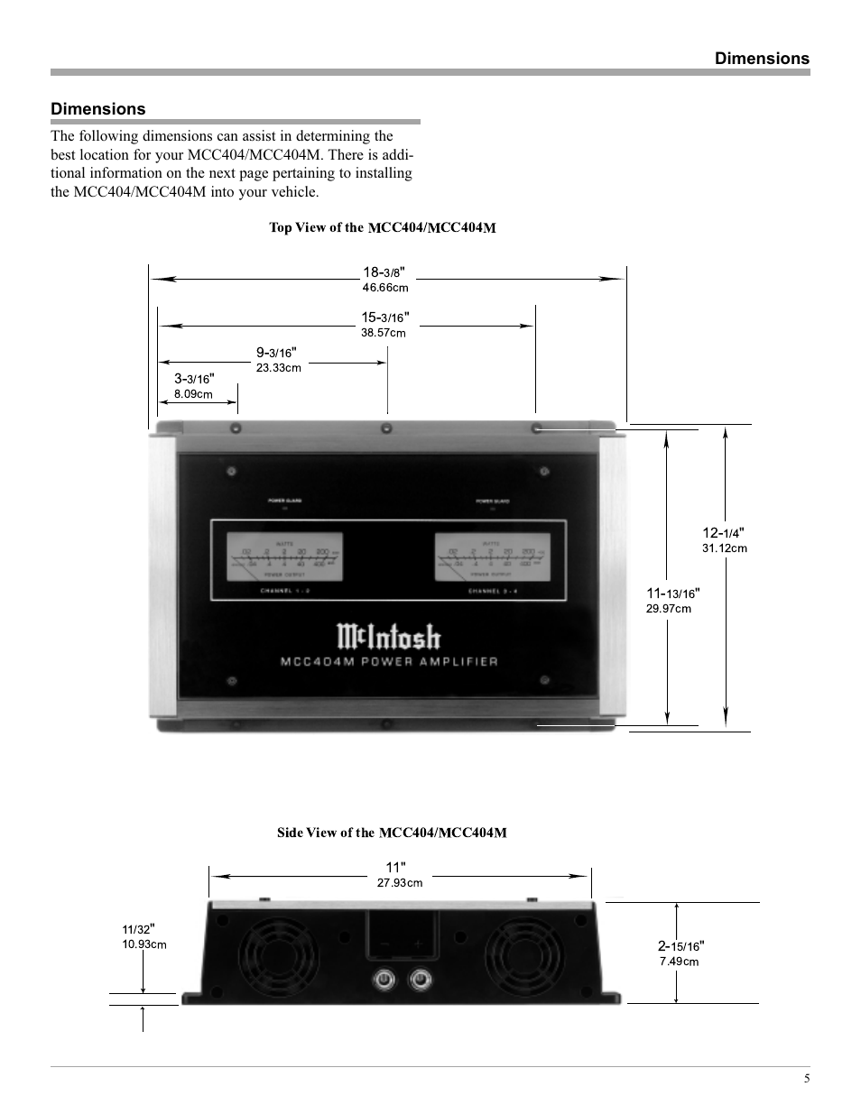 Dimensions | McIntosh MCC404/MCC404M User Manual | Page 5 / 20