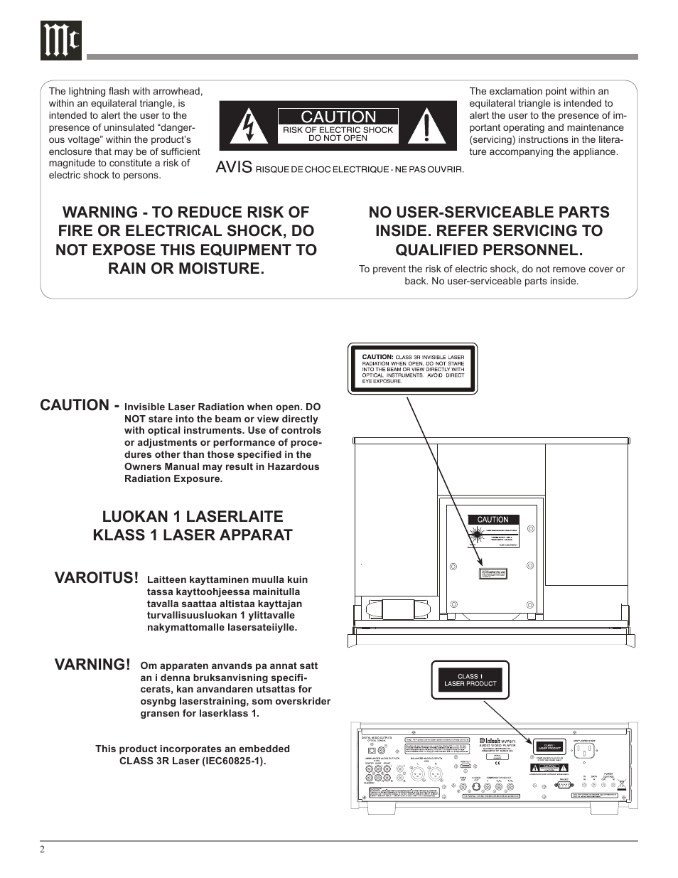 Caution | McIntosh MVP871 User Manual | Page 2 / 52