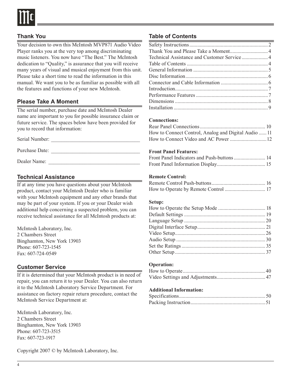 McIntosh MVP871 User Manual | Page 4 / 52