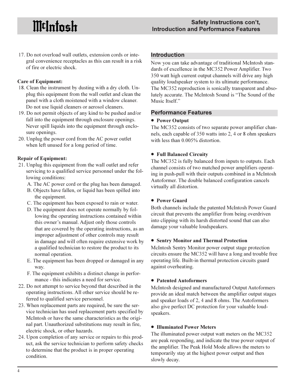 McIntosh MC352 User Manual | Page 4 / 12