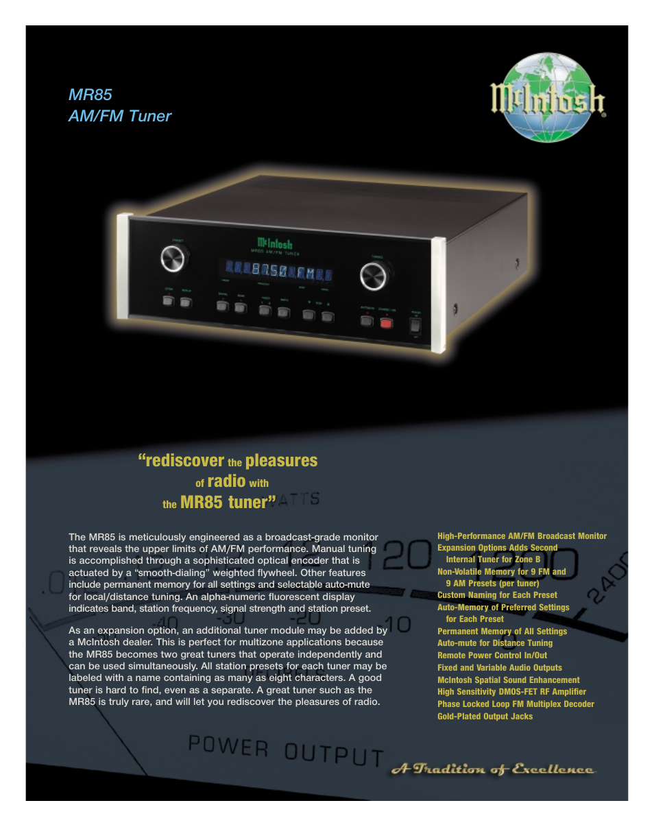 McIntosh MR85 User Manual | 2 pages