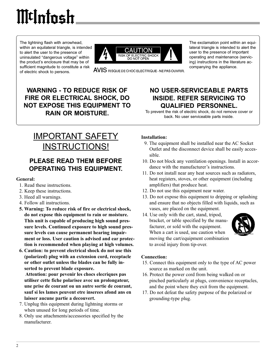 Important safety instructions | McIntosh C41 User Manual | Page 2 / 20