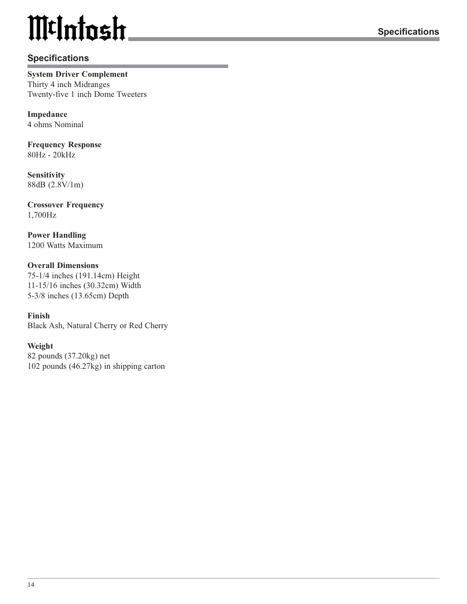 McIntosh XRT29 User Manual | Page 14 / 16