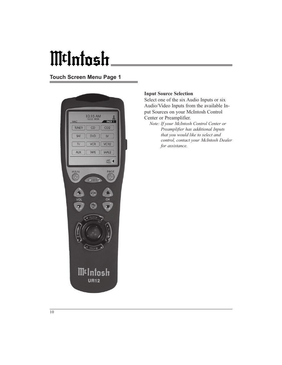 McIntosh UR12 User Manual | Page 10 / 48