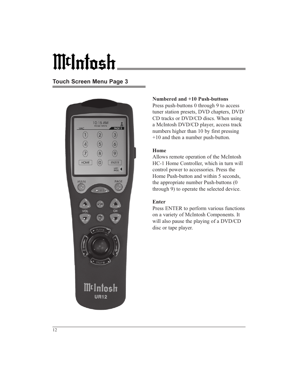 McIntosh UR12 User Manual | Page 12 / 48