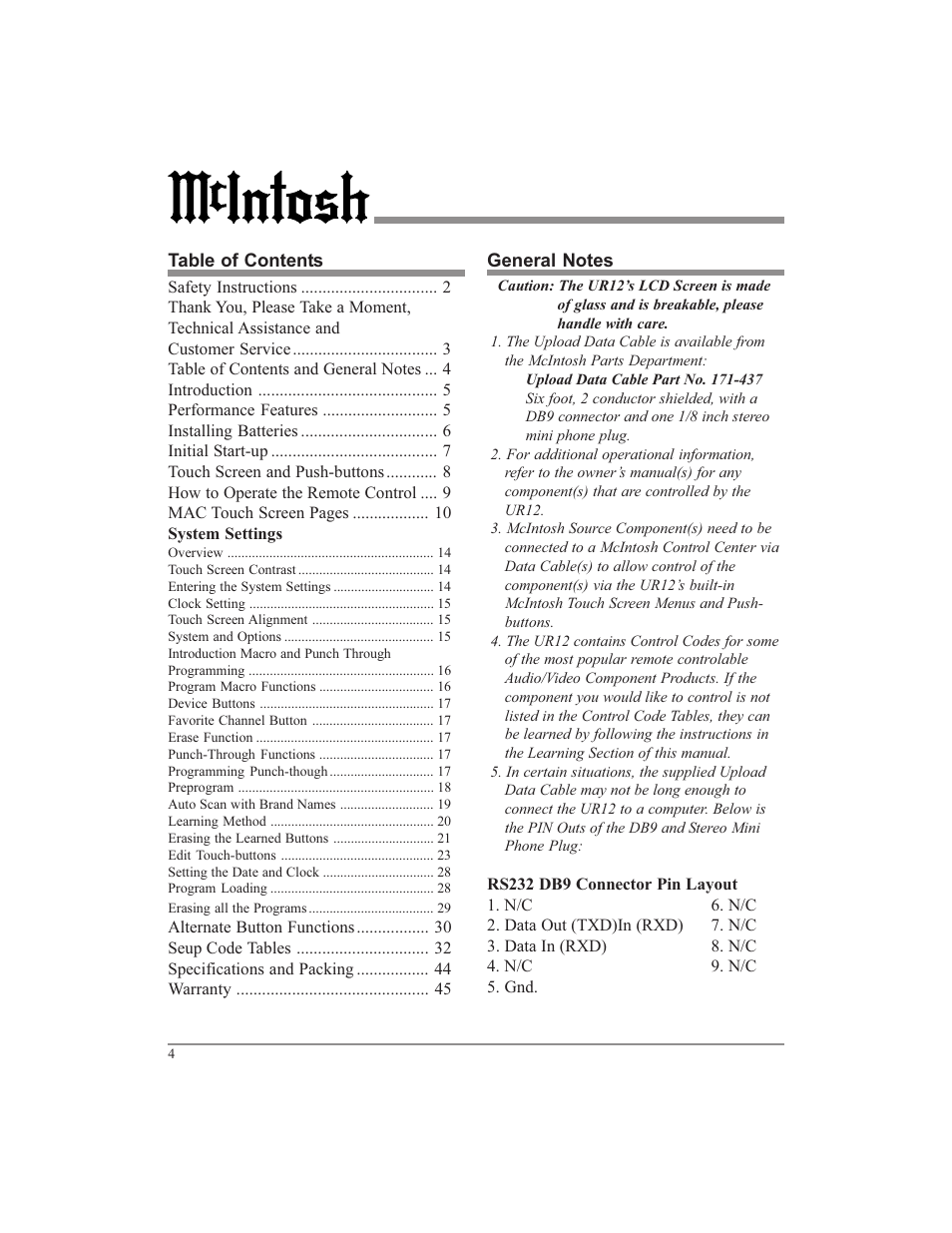 McIntosh UR12 User Manual | Page 4 / 48