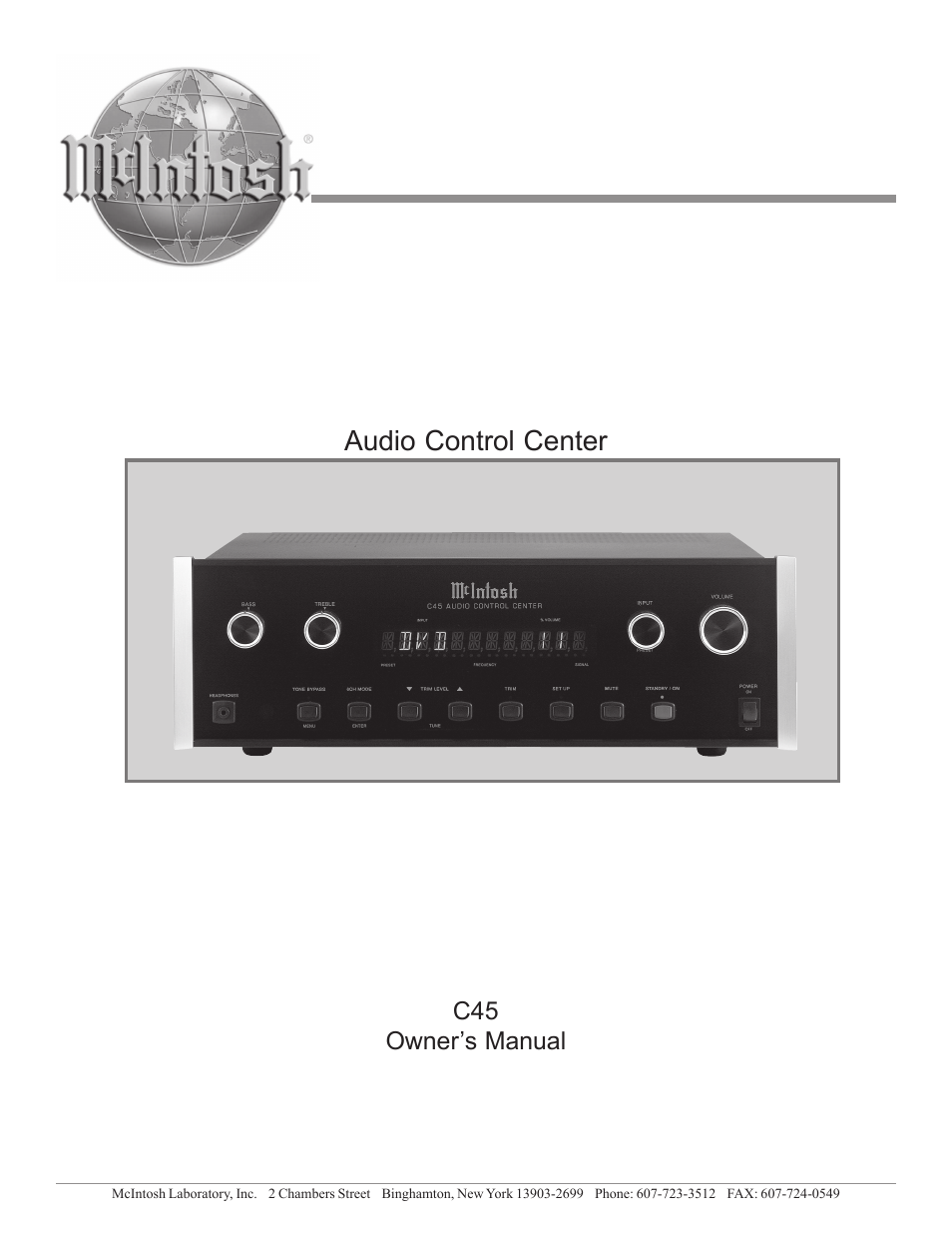 McIntosh Audio Control Center C45 User Manual | 36 pages