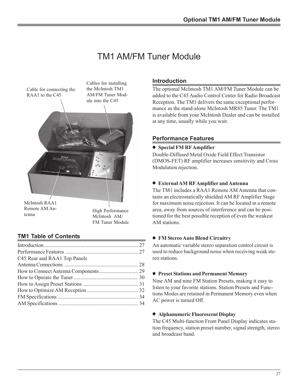 Tm1 am/fm tuner module | McIntosh Audio Control Center C45 User Manual | Page 27 / 36