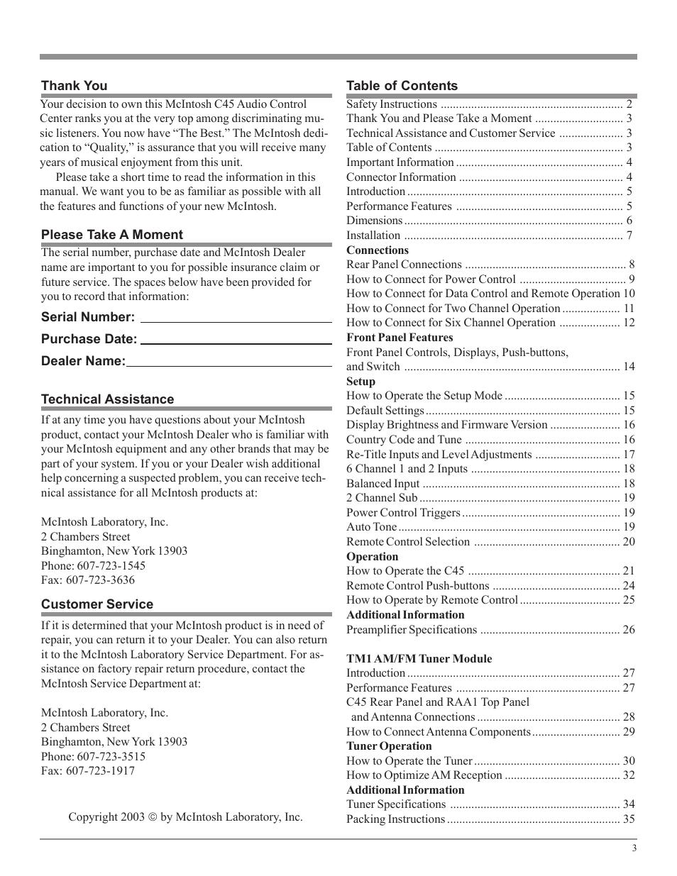 McIntosh Audio Control Center C45 User Manual | Page 3 / 36