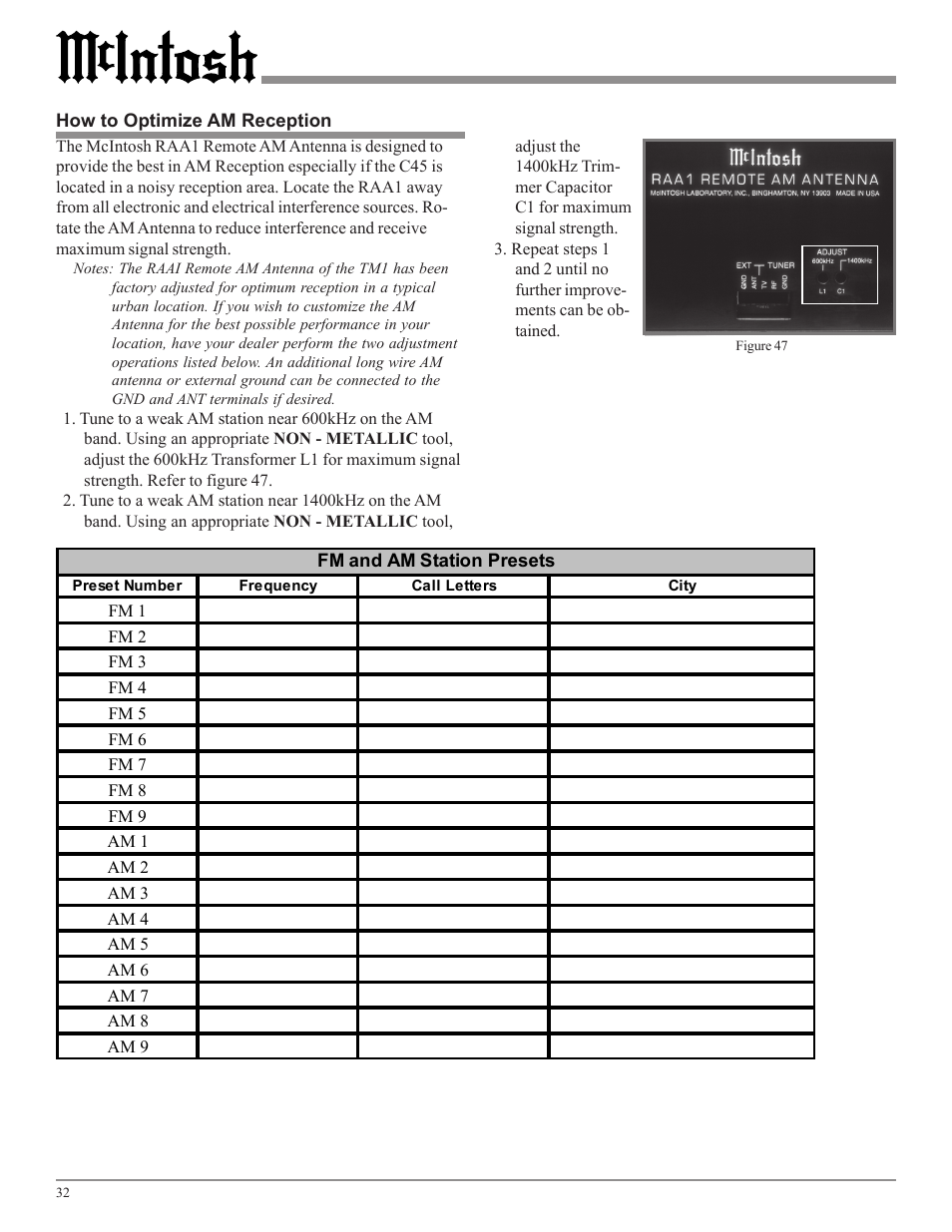 McIntosh Audio Control Center C45 User Manual | Page 32 / 36