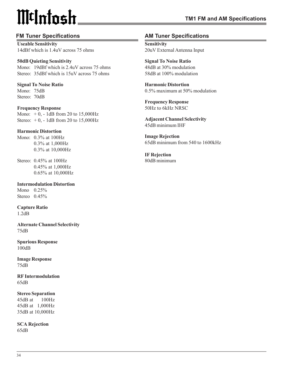 McIntosh Audio Control Center C45 User Manual | Page 34 / 36