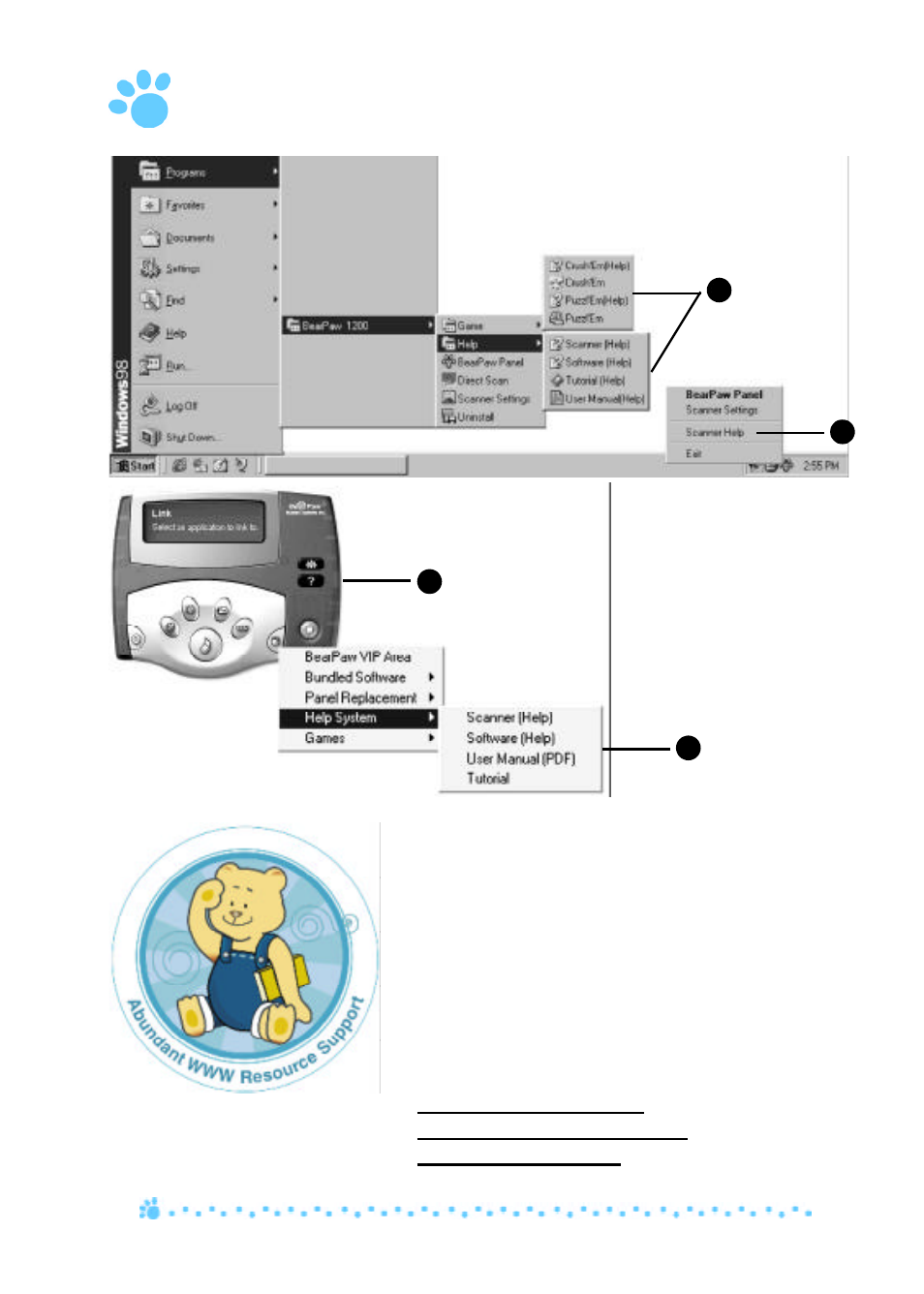 Getting help, Help on procedures | Mustek 1200 User Manual | Page 5 / 23