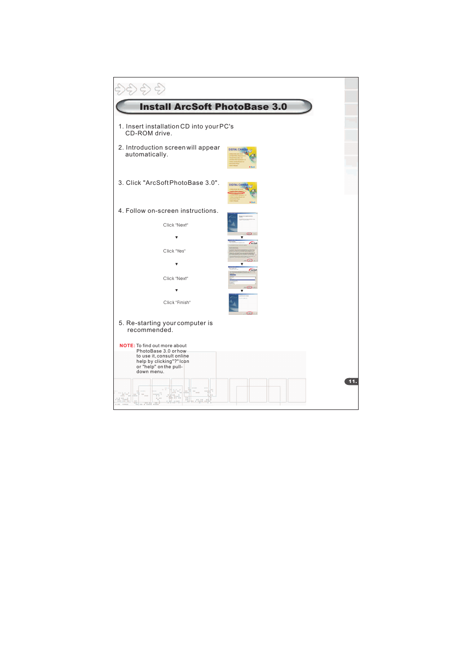 Install arcsoft photobase 3.0 | Mustek S40 User Manual | Page 13 / 22