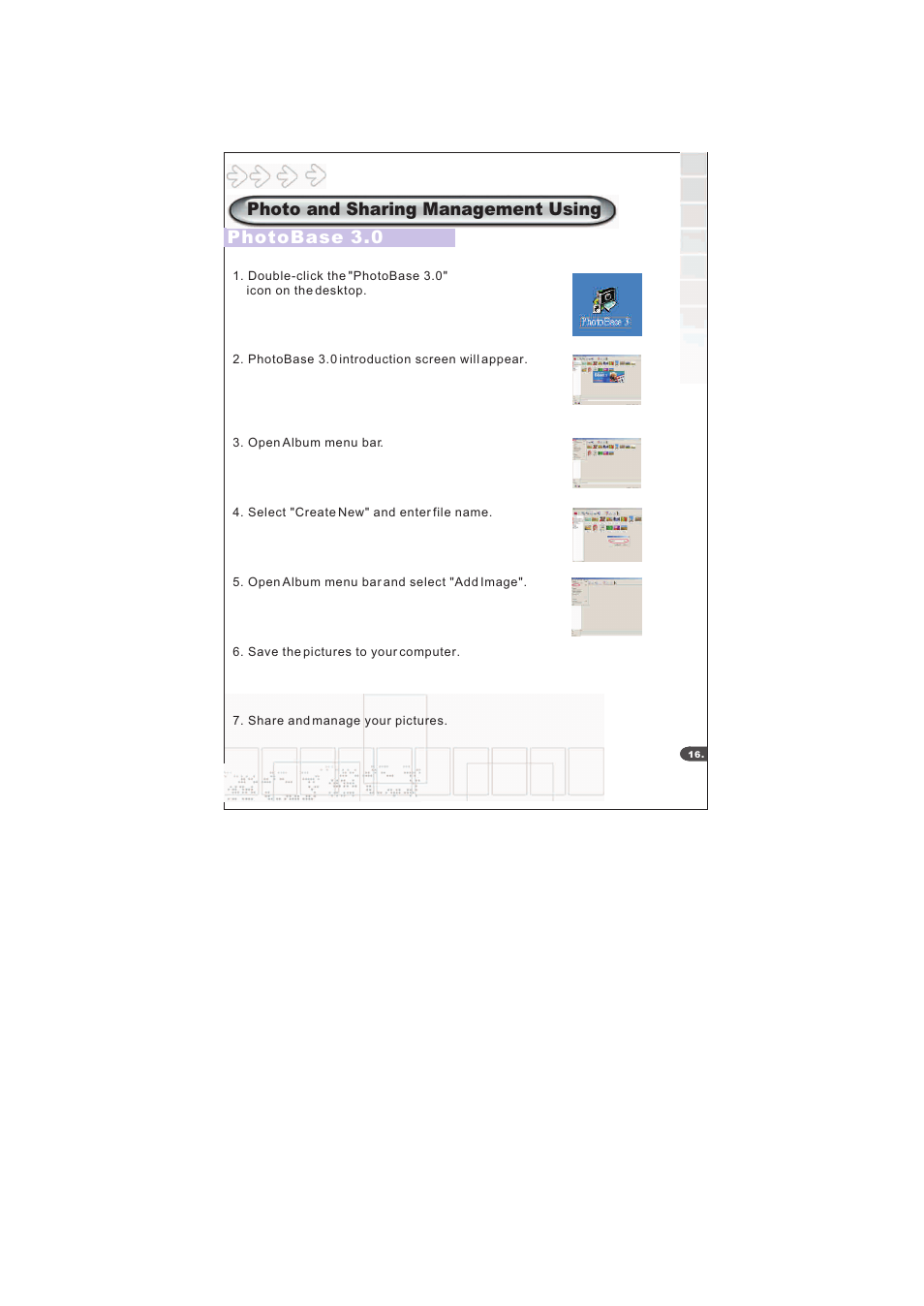 Photo and sharing management using photobase 3.0 | Mustek S40 User Manual | Page 18 / 22