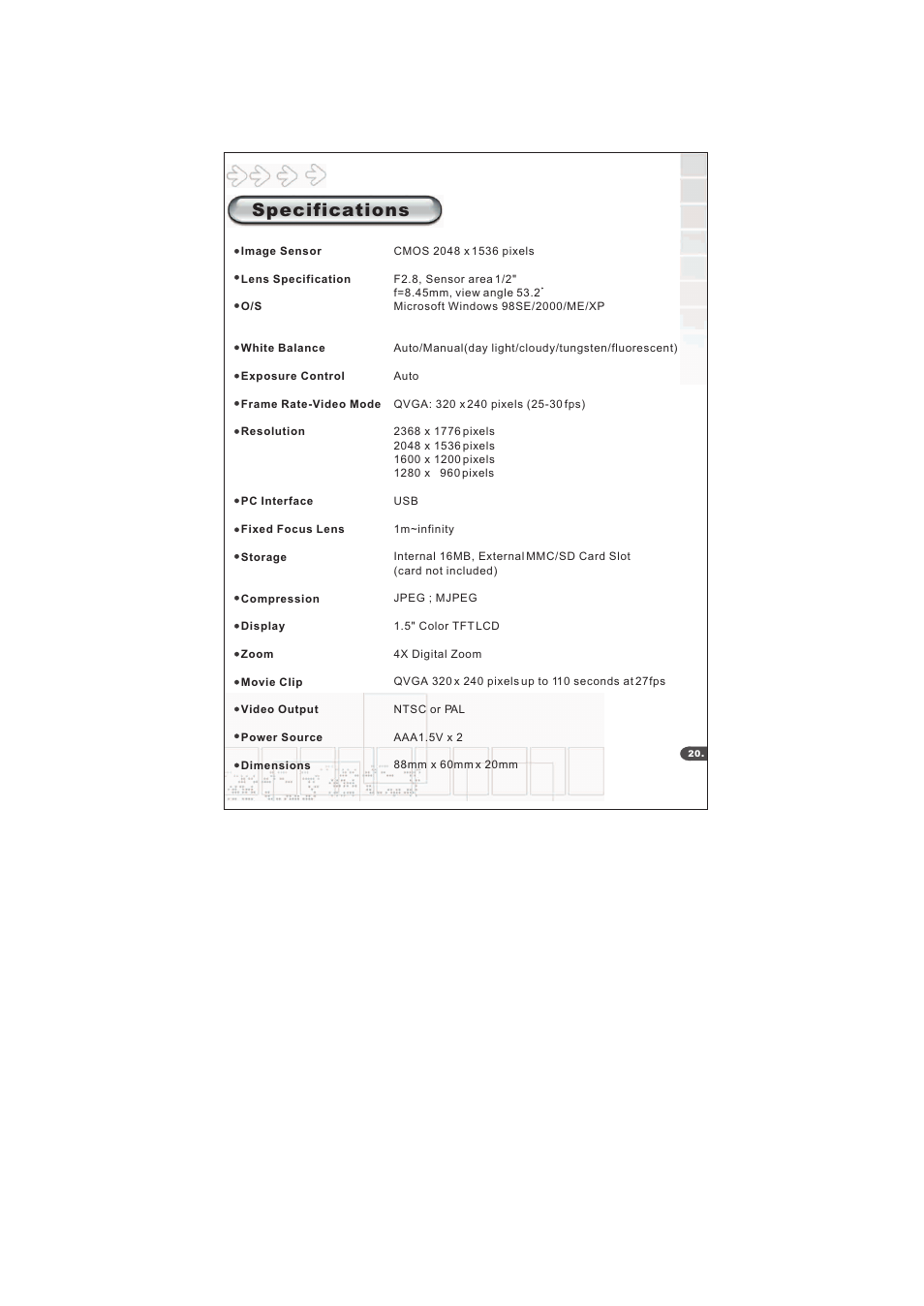 Specifications | Mustek S40 User Manual | Page 22 / 22