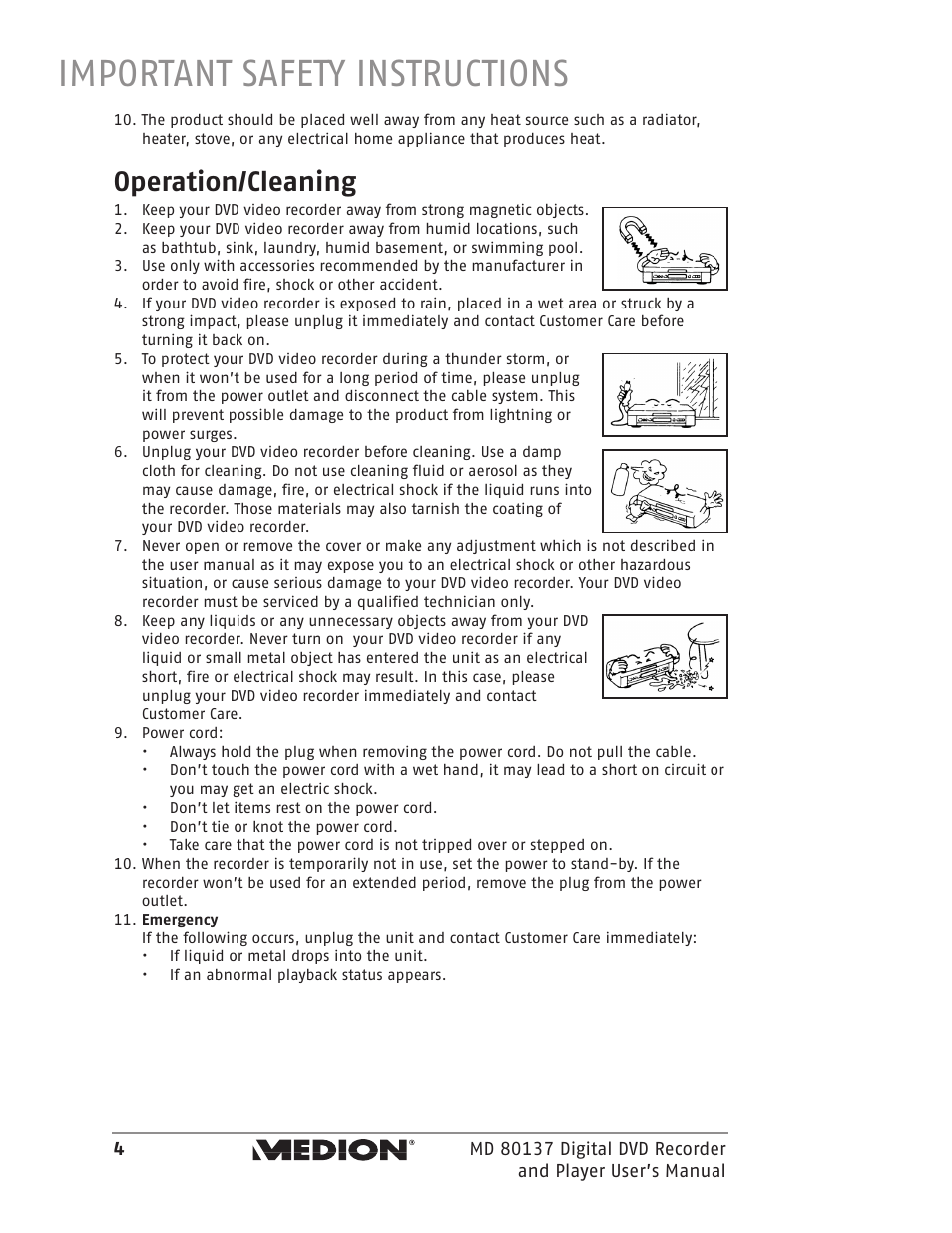 Important safety instructions, Operation/cleaning | Medion MD 80137 User Manual | Page 4 / 53