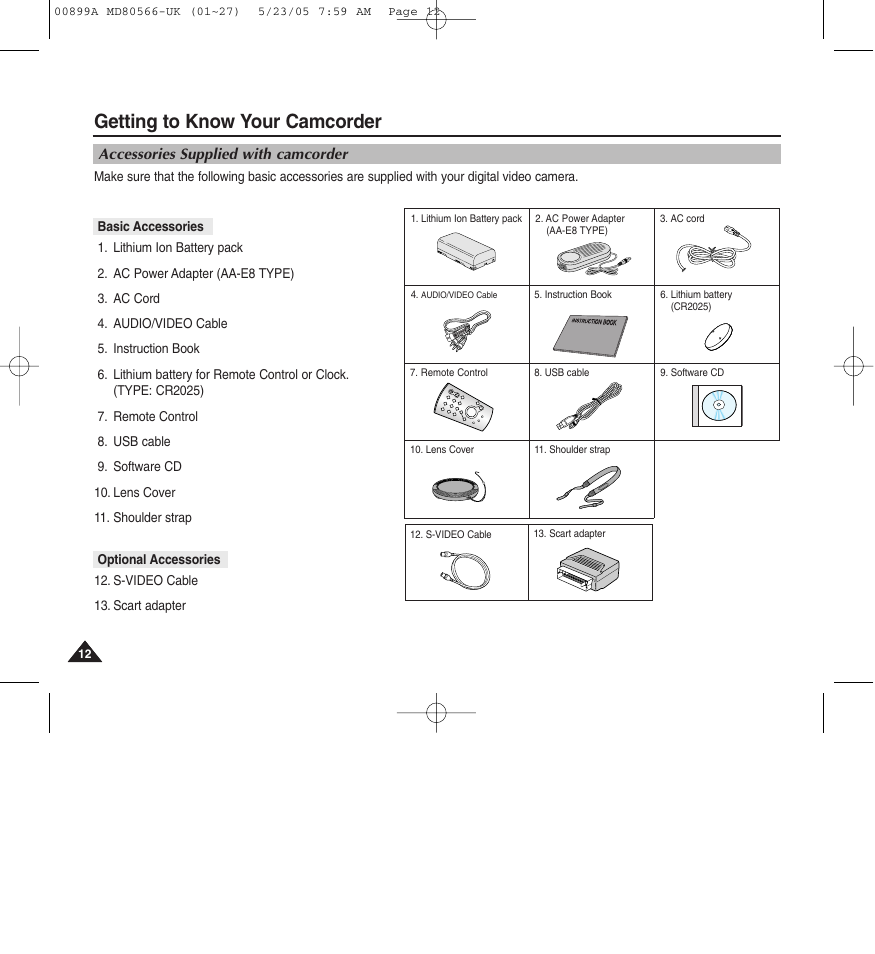 Getting to know your camcorder | Medion MD80566 User Manual | Page 12 / 87