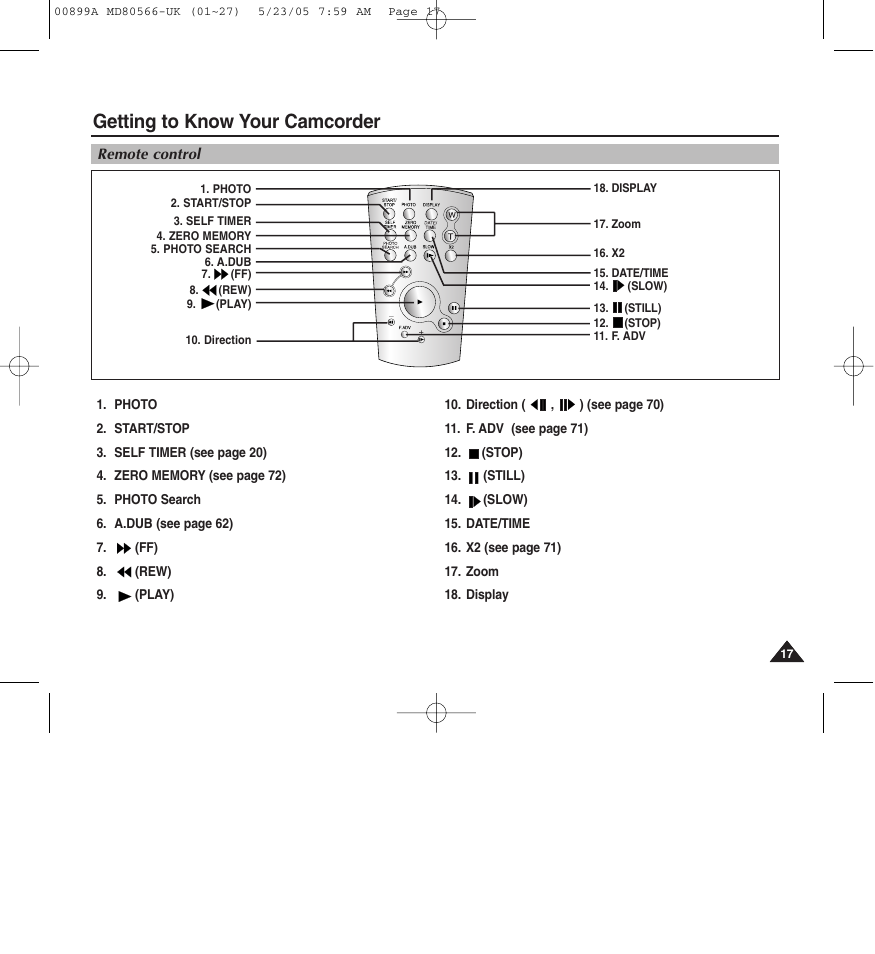 Getting to know your camcorder | Medion MD80566 User Manual | Page 17 / 87